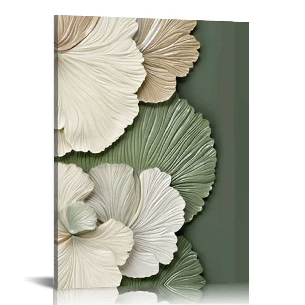 ERAPDAUR Abstract Sage Green Ginkgo Leaf Canvas Art, Mid-Century Textured Wall Decor Print, Modern Minimalist Home Decor Poster for Bedroom, Living Room, 16x20 in, Home Supplies Artwork Gift, Woody