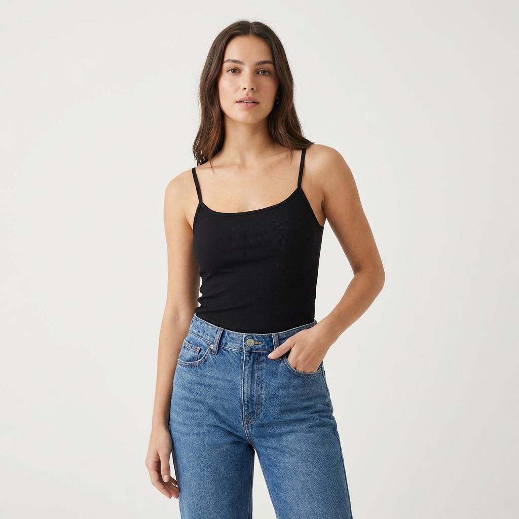 Fitted camisole top |   Classic Black & White Solid Slim Cami Tank Top