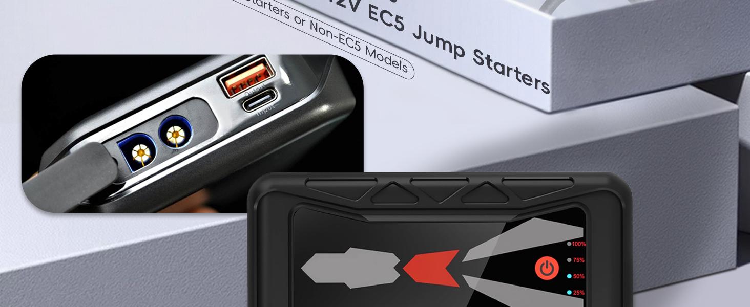 Smart Jump Starter Clamps,  10AWG EC5 Heavy Duty Replacement Alligator Clips for 12V Portable Car Battery Booster, Universal for SUV/Truck/RV (LED + Beep Alert)