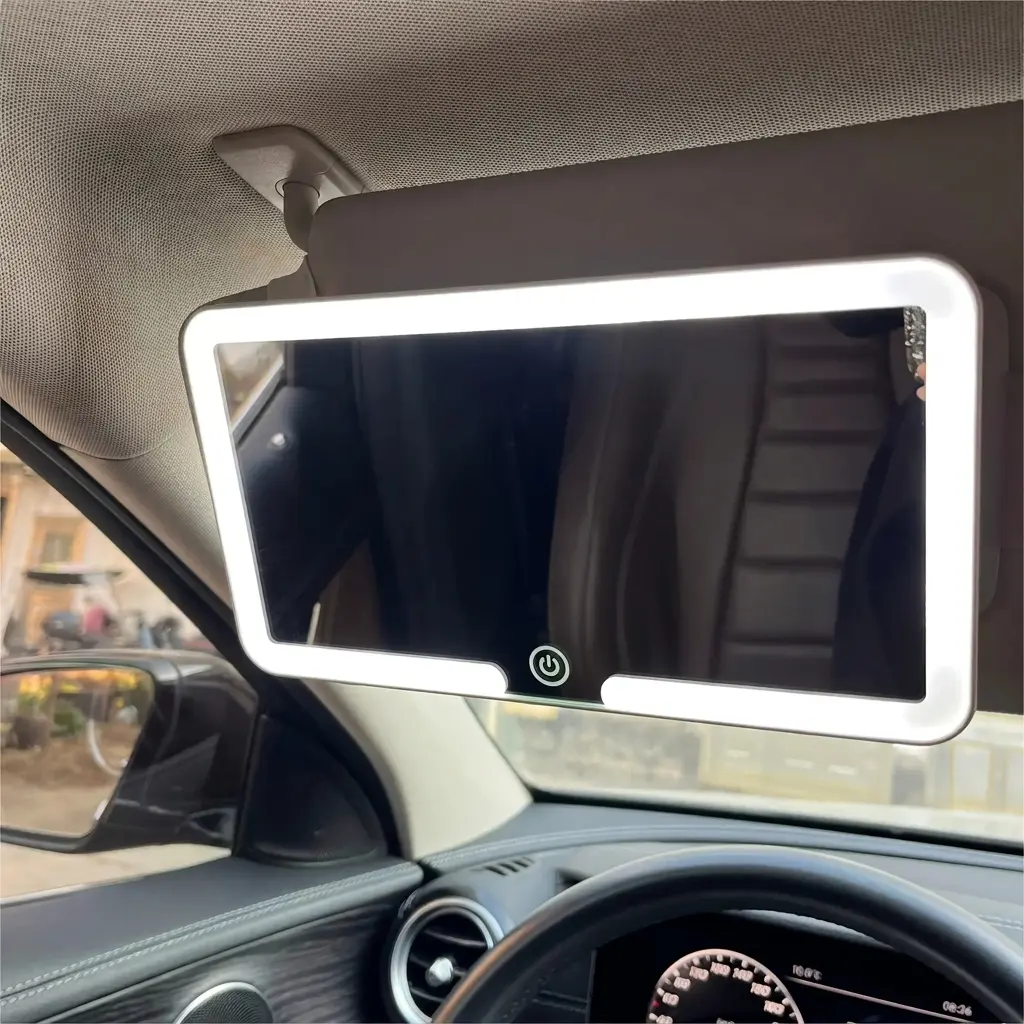 LED Light Car Visor Vanity Mirror, Touch Switch Sunshade Makeup Mirror with Cold White & Natural Light, USB Powered Portable Auto Interior Accessories