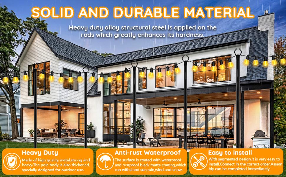 4-8 Pack String Light Poles, Outdoor String Light Pole 10ft Forked Metal Light Pole with Adjustable Outdoor Light Stand, Deck, Backyard, Garden, Wedding, Rustproof and Sturdy with Hooks 4-8 Pack String Light Poles, Outdoor String Light Pole 10ft Forked Metal Light Pole with Adjustable Outdoor Light Stand, Deck, Backyard, Garden, Wedding, Rustproof and Sturdy with Hooks