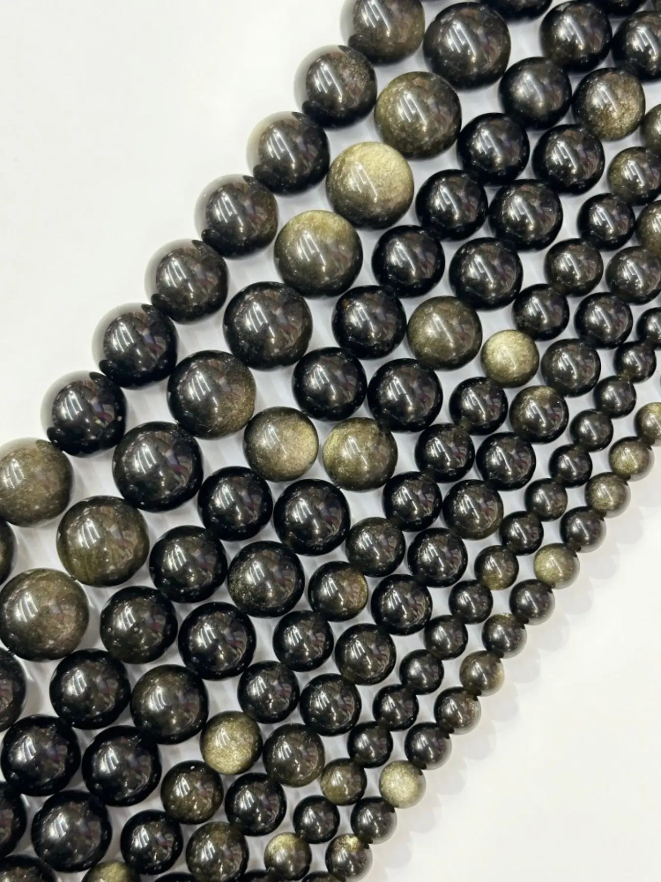 4-14mm Natural Stone Golden Obsidian Round Loose Beads, Ideal for DIY Jewelry Making, Perfect for Bracelets and Necklaces