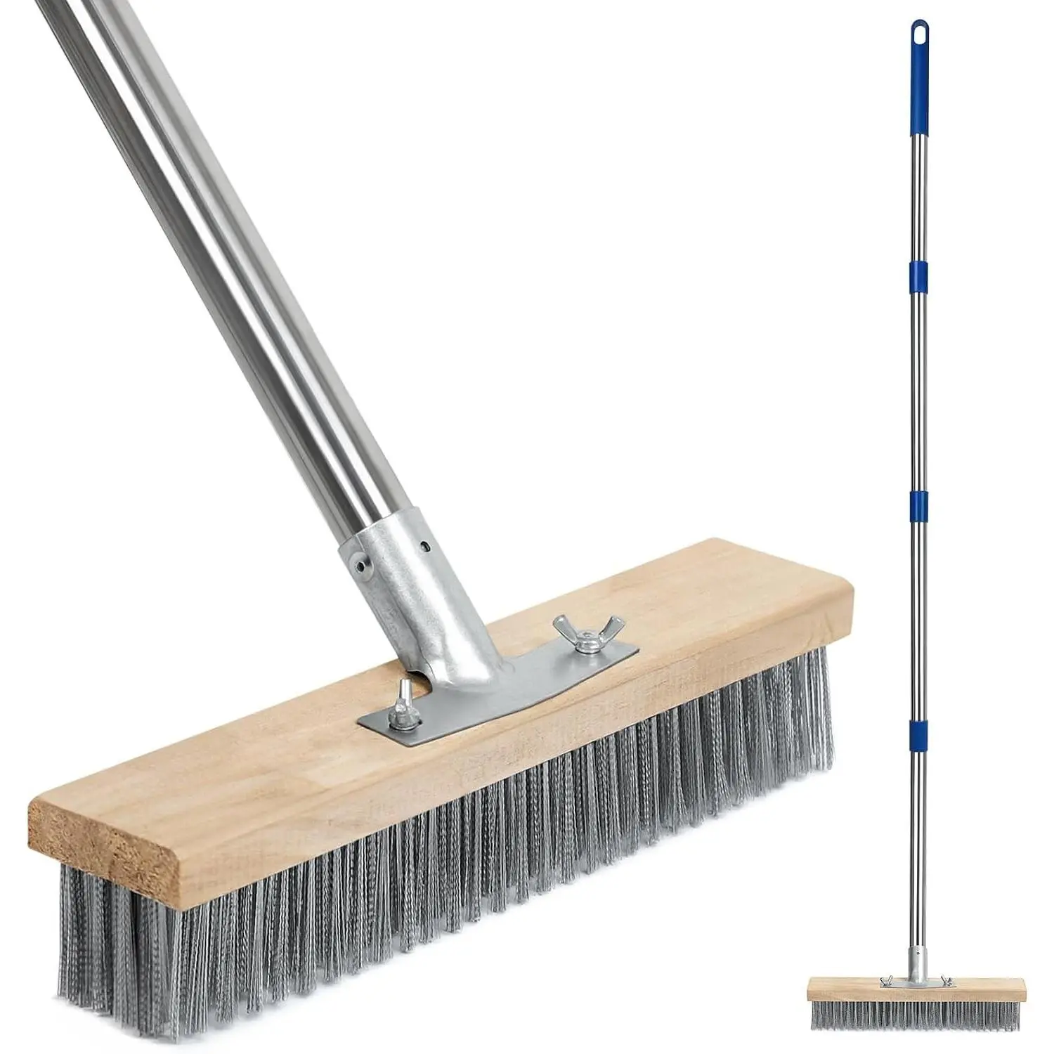 56" Long Handled Heavy Duty Stainless Steel Deck Scrub Brush, Outdoor Floor Scrubber Broom for Cleaning Concrete, Deck and Cement Floors
