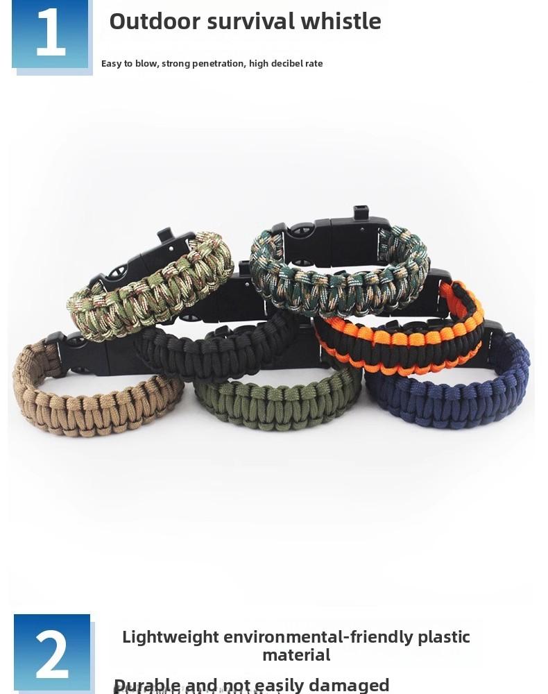Outdoor Sports Foldable Survival Bracelet Whistle Outdoor Survival Five-in-One Multifunctional Compass Flint Rope Braided Bracelet Camping Pro Off-Road Electric Mountain Bike