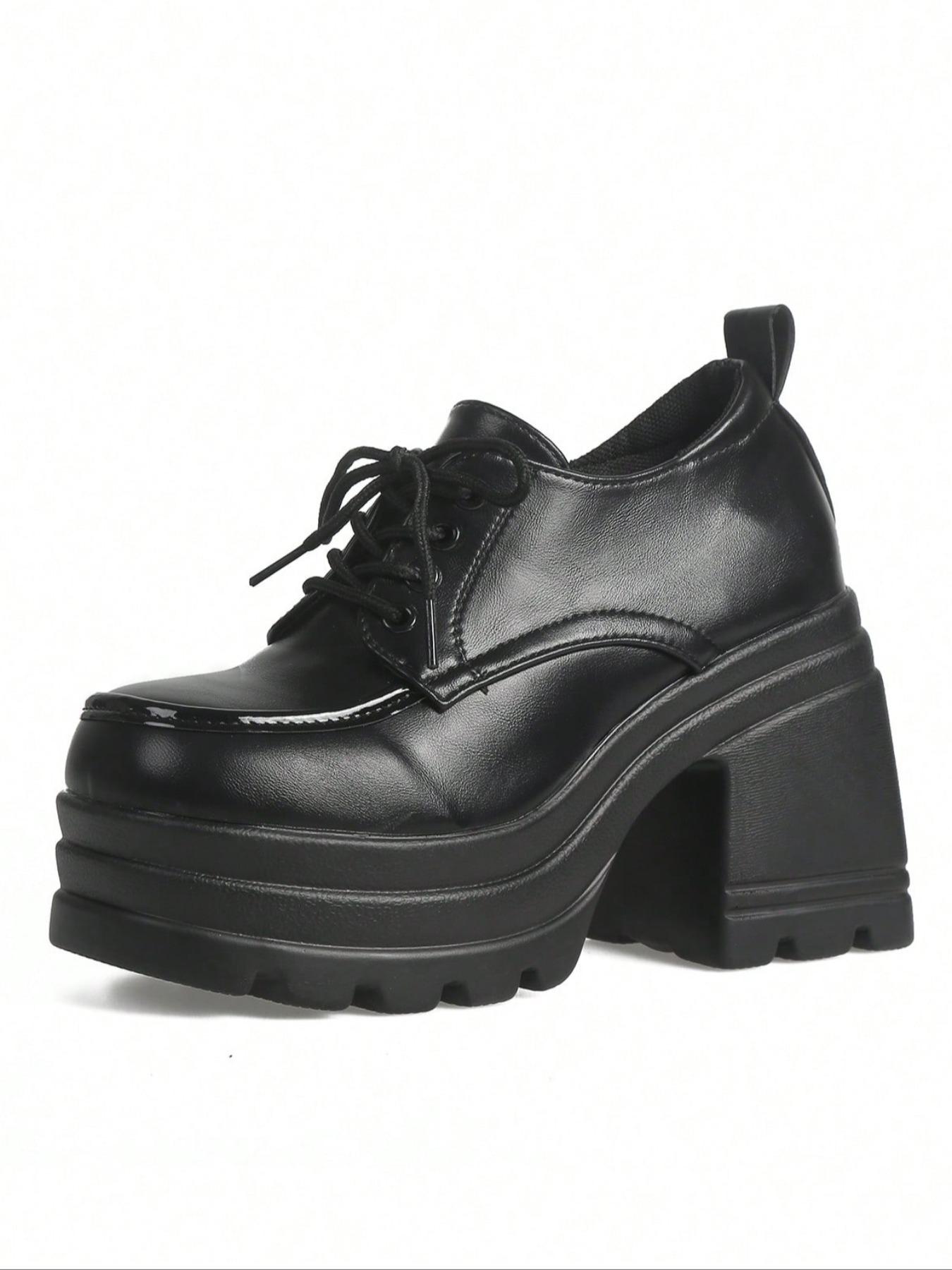 Women's Fashionable Lace Up Platform Shoes, Casual Comfortable Thick Sole Shoes for Daily Wear, Female All-match Trend Shoes for Daily Wear, Girl, Elegant Heeled Shoes, Platform Heels, High Heel Shoes