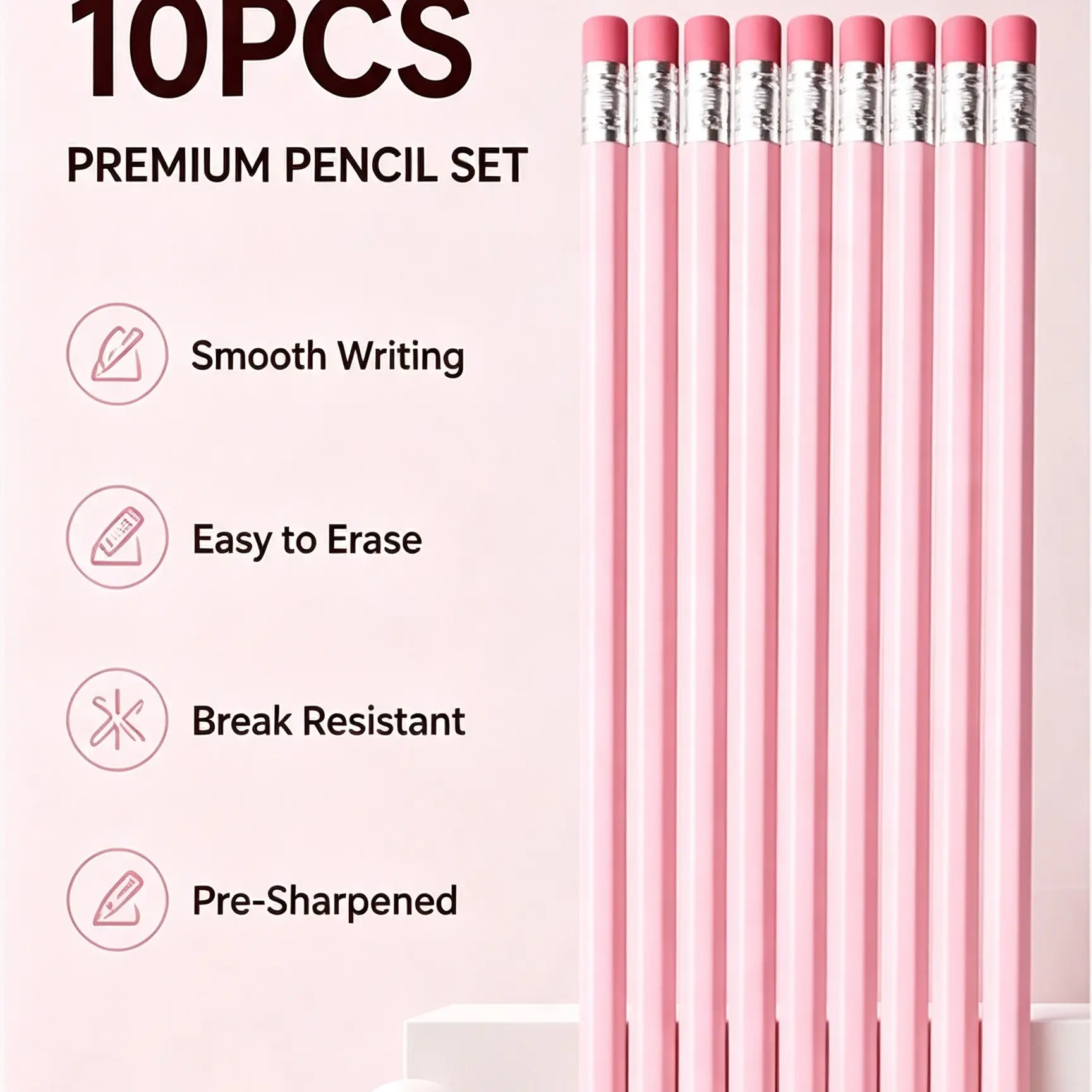 10PCS Premium Pink Pencils ✨ Smooth Writing, Easy Erase & Elegant Design | 18.7cm Long #Pencils #Stationery #BackToSchool #DeskEssentials #TikTokMadeMeBuyIt #StudyEssentials