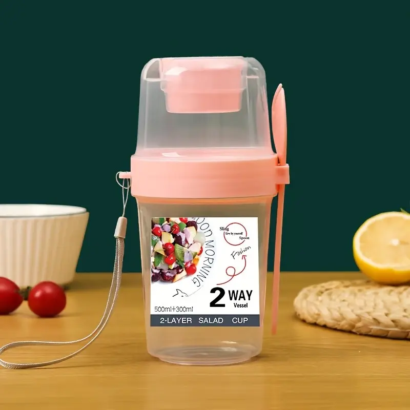 Portable Yogurt Parfait Cups with Lids and Spoons, Leakproof Overnight Oats Container & Salad Shaker Cup Set, Dishwasher Safe Breakfast On-The-Go Food Storage Jar, Reusable Food Containers for School, Work, Travel