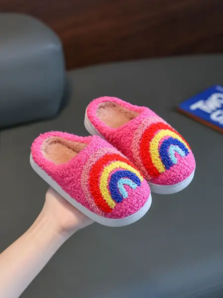Happy Face Slippers, Soft Plush Warm Winter Shoes, Non-Slip Home Footwear for Toddler Girls, Cozy Indoor Slippers, Cute Slippers, Children