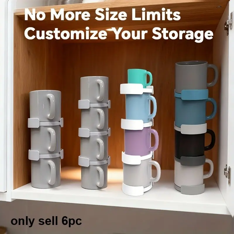 6 Piece Coffee Mug Holder Set, Stackable Cup Organizer for Kitchen Cabinets, Space-Saving Home Drinkware Storage Solution