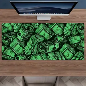 1 Piece Neon Green Dollar Desk Mat,Retro Currency Stack Large Desk Mat For keyboard And Mouse Pad,Full Desk Coverage Anti-slip Rubber Base Stitched Edge,Office Desk Accessories for Work, Gaming, Students,Keyboard Pad for Computer,Perfect Gift