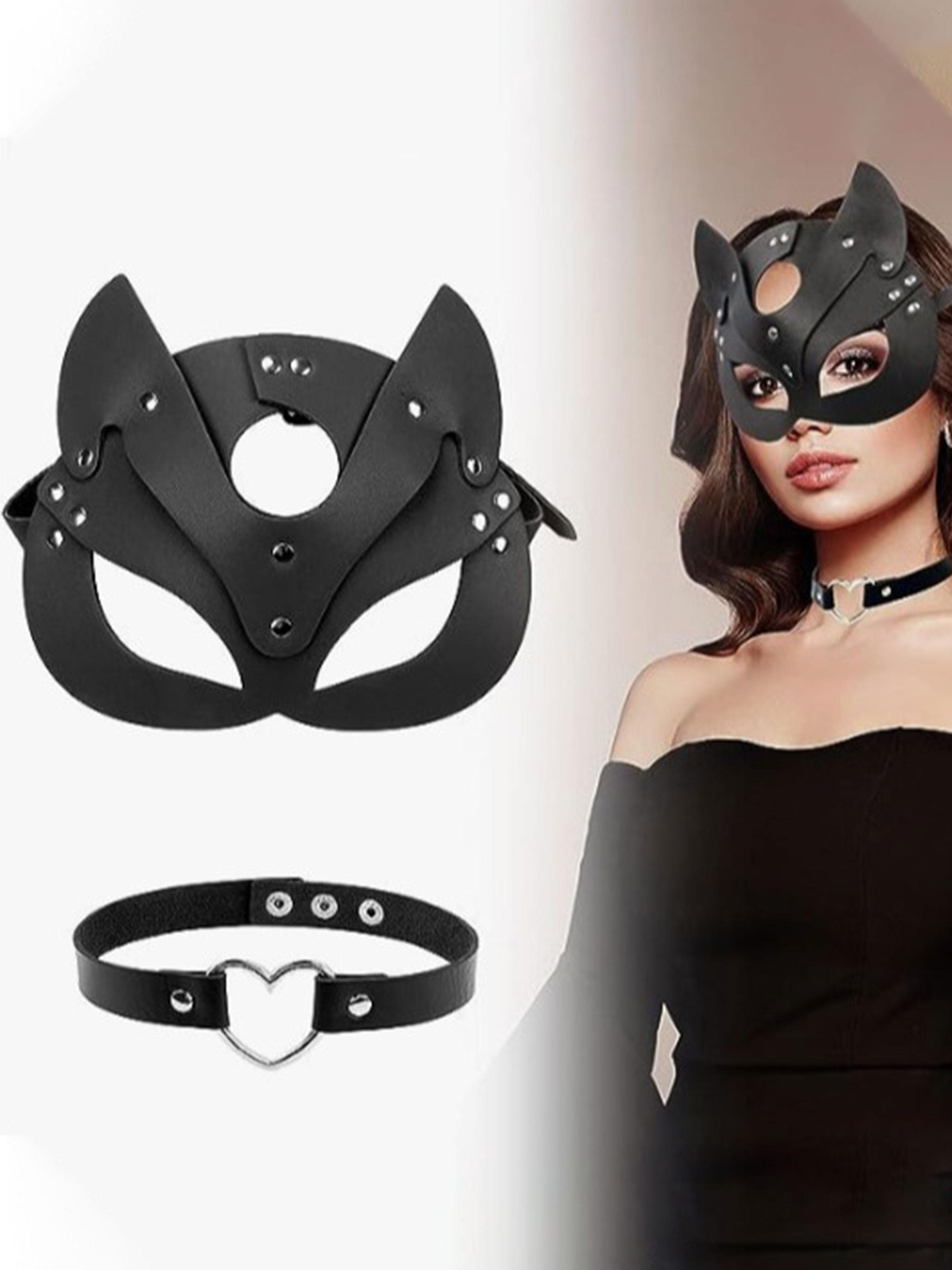 Women's Sexy Cat Mask & Collar & Gloves Set, Fashionable Mask & Collar & Gloves Set for Party, Costumes, Cosplay Clothing Accessories for Women