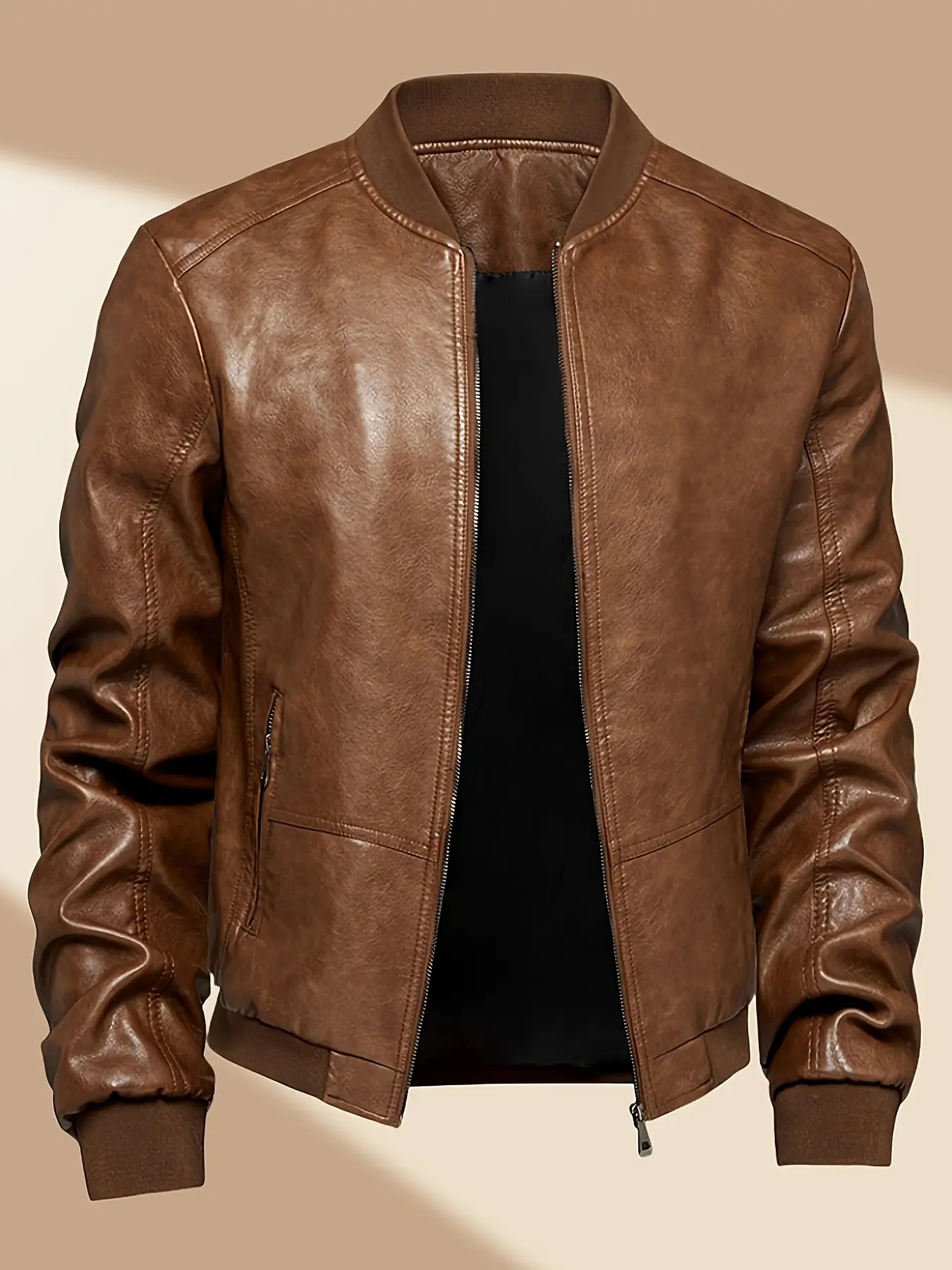 Autumn winter new men's leather jacket, retro motorcycle PU jacket baseball jacket, zipper motorcycle jacket for multiple scenarios, commuting outdoor casual men's jacket