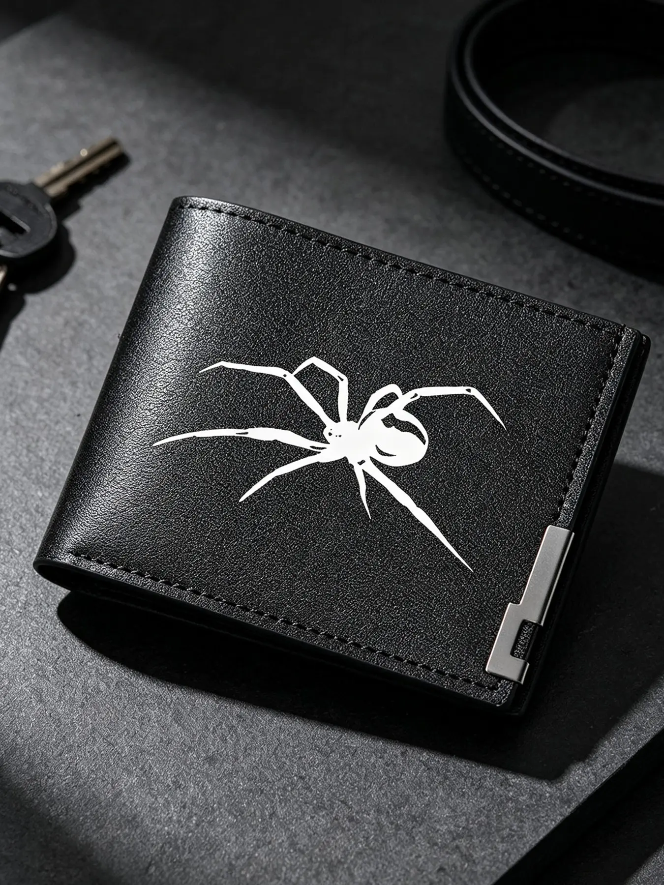 Spider Print Metal Fold Wallet, Lightweight Men's Mini Coin Purse, Business Use, Gift for Husband, Plain Pattern, Aluminum Material