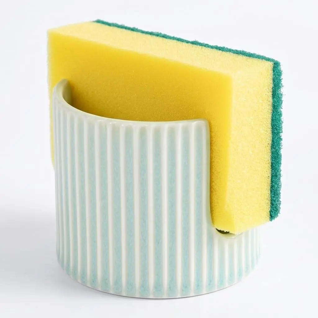 Ceramic Sponge Holder for Kitchen Sink, Quick Dry Sink  Organizer with Non-Slip Base,  Sponge and Brush Holder for Countertop, Bathroom or Kitchen,  Green