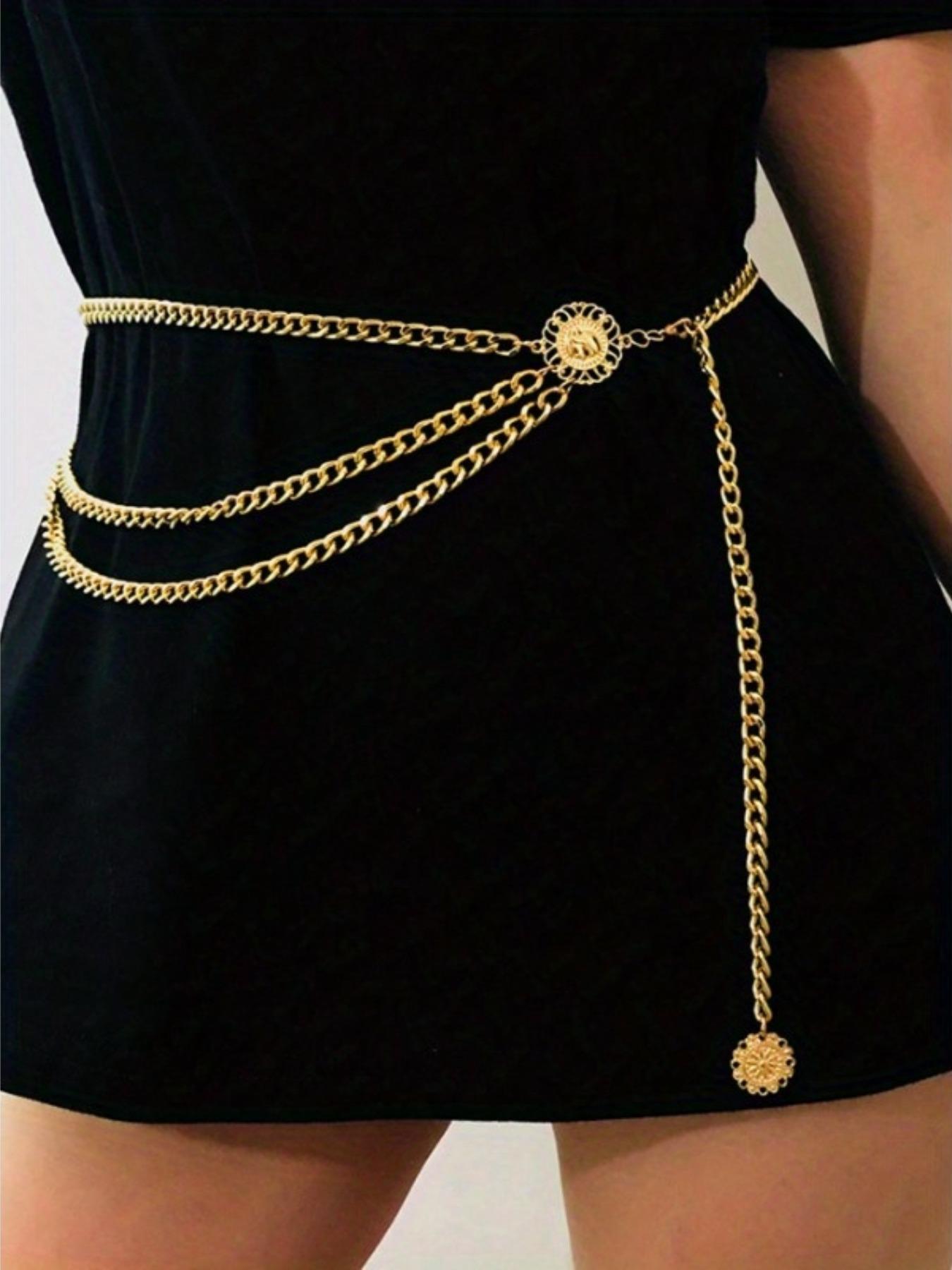 Women's Fashion Tiered Layered Chain Belt, Stylish Belts, Elegant Belt Buckle, Casual Stainless Steel Waist Chain for Dress, Fashion Versatile Clothing Accessories for Jeans