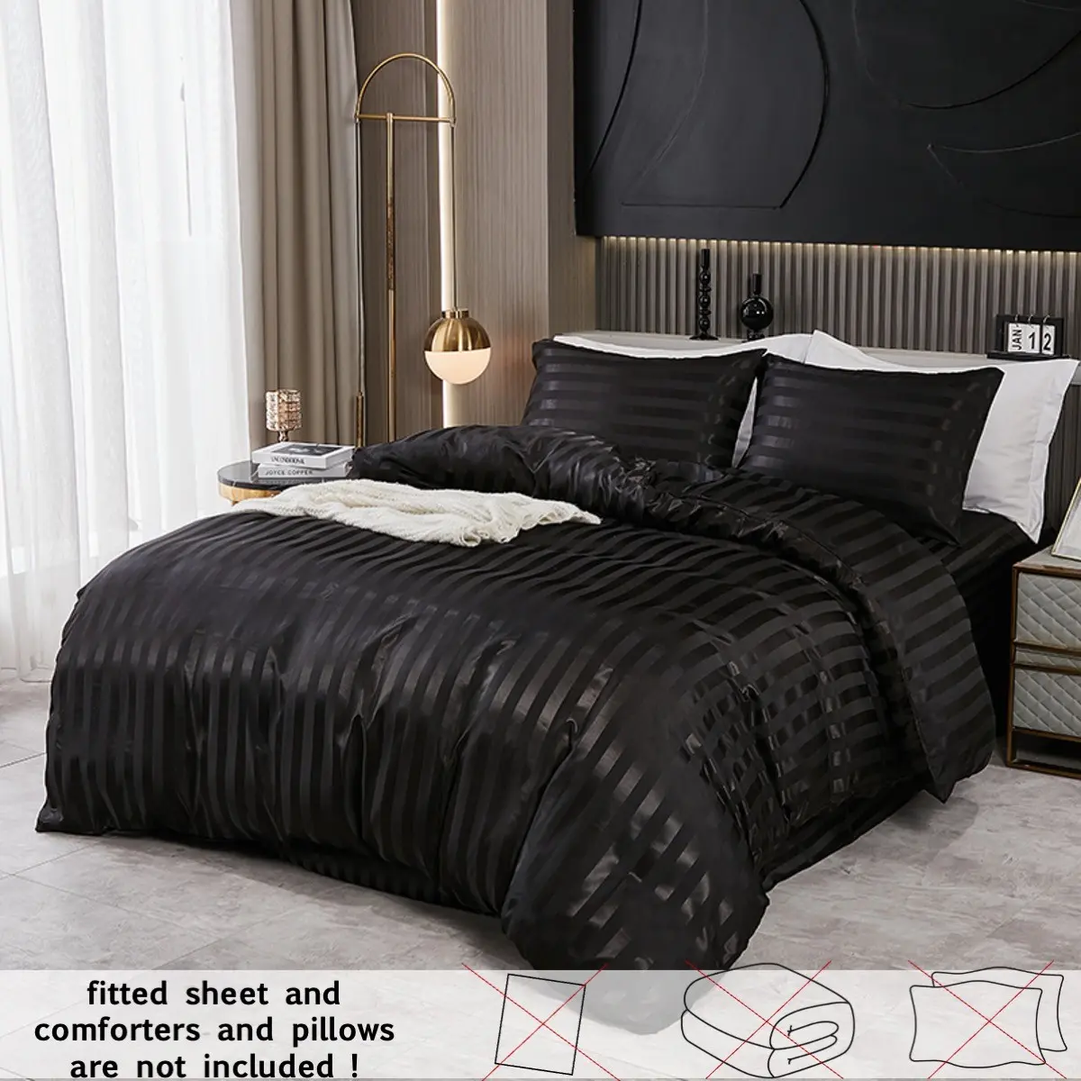 2/3PCS Soft Satin Stripe Bedding Set, Bedset, Zipper Closure Duvet Cover & Pillowcases, Hotel Inspired Minimalist Style, Breathable & Easy Wash for Everyday Comfort, Soft Bedding Sets, Striped Bedding Set