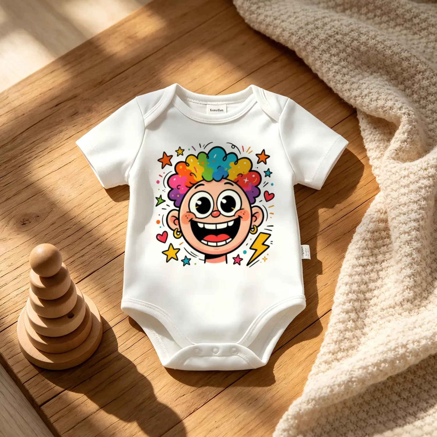 Unisex Baby Cotton Onesie - Soft Short-Sleeve, Colorful Cartoon Clown Snap Characters, All Over Print Basic 0-3m Newborn Essential for Circus Themed Birthday Gift, Holiday