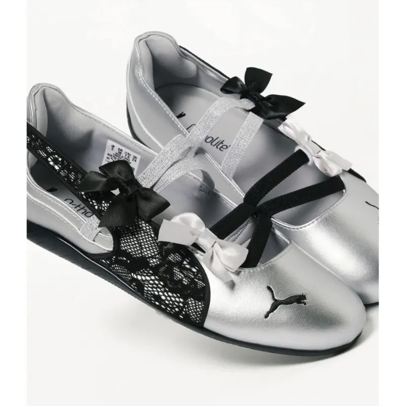 Women Metallic Silver Lace Cutout Mary Jane Flats Elastic Strap Slip On Ballet Shoes Soft Flexible Non Slip Sole Fashion Daily Driving Walking Casual Dress Shoes