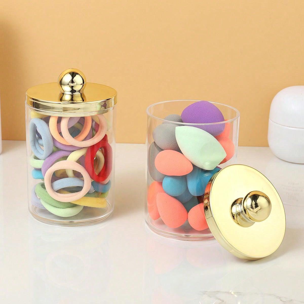 1/2/3pcs Swab Ball Pad Holder, Plastic Storage Container with Lid, 10 Oz Qtip Apothecary Jar Clear Storage Box Makeup Organizer, Bathroom Containers Dispenser, Transparent