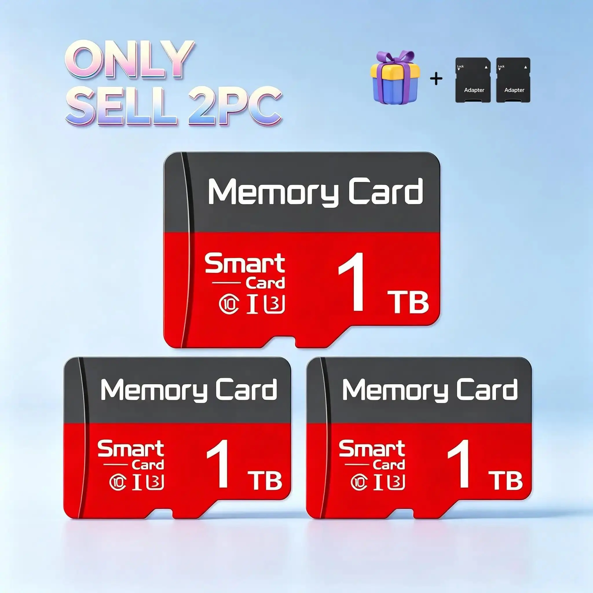 2 Complete Sets Micro SD Card for Surveillance Cameras, 1TB Micro TF SD Cards for Car Audio, Durable Microsdxc Card for Mobile Phones, SD Memory Card & SD Card for Dash Cams and PC