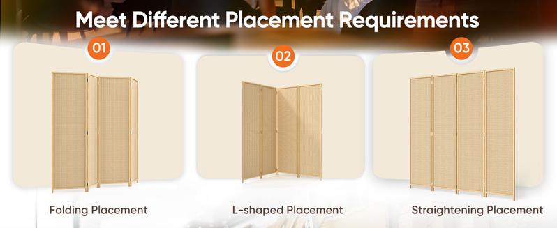 JOSTYLE Room Divider 4 Panel Folding Privacy Screen, Bamboo Room Divider Screen - 6 ft.Tall Wall Divider for Room Separation Freestanding Partition Separators, Beige