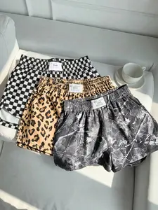 3 pieces, Y2K women's American retro leopard print+withered tree branches+black and white checkered full print summer new loose casual shorts, daily home commuting, dating, sports outfit