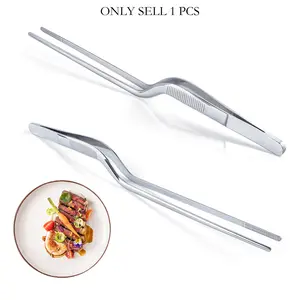 16cm Stainless Steel Food Tweezers, Thickened Bent Design, Garden Dining Clip, Aquatic Succulent Tweezer, Elegant Serving Tool, Kitchen Use, 1 Piece