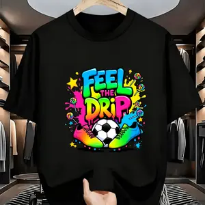 Colorful Drip Soccer Men's T-Shirt Feel The Drip Graphic Print Soft Cotton Casual Summer Streetwear Gift For Football Fans Unisex Vintage tees Y2K Gooner Eat Sleep Goon Repeat Cool Mafia charleston white tia kemp tshirt Lever Action Rifle