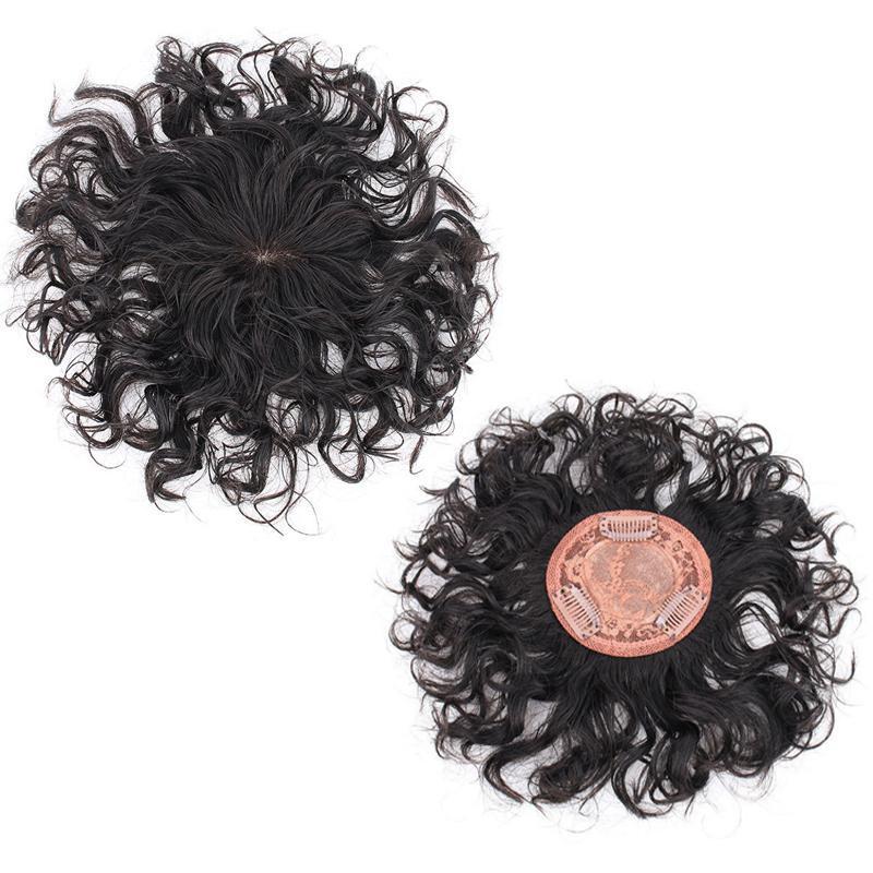 Natural Color/Dark Brown Human Hair Toppers For Women 3 Clips In Curly Topper Hairpieces For Hair Loss Volume Cover Grey Hair