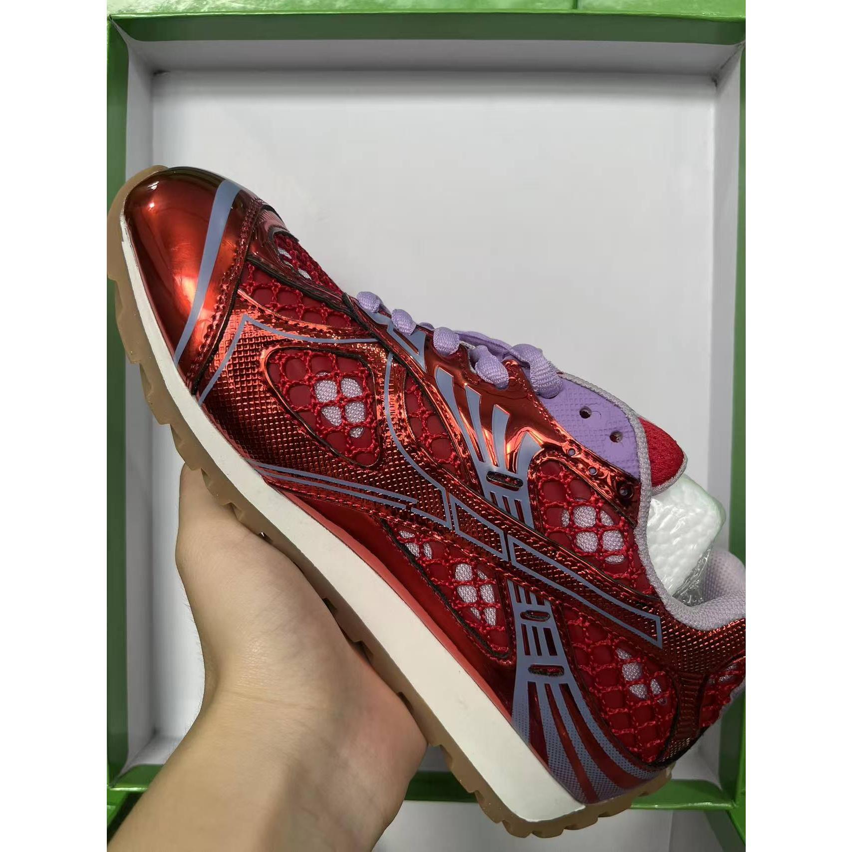 Metallic Red & Purple Retro Sneakers, Breathable Mesh Reflective Running Shoes, Trendy Chunky Casual Footwear