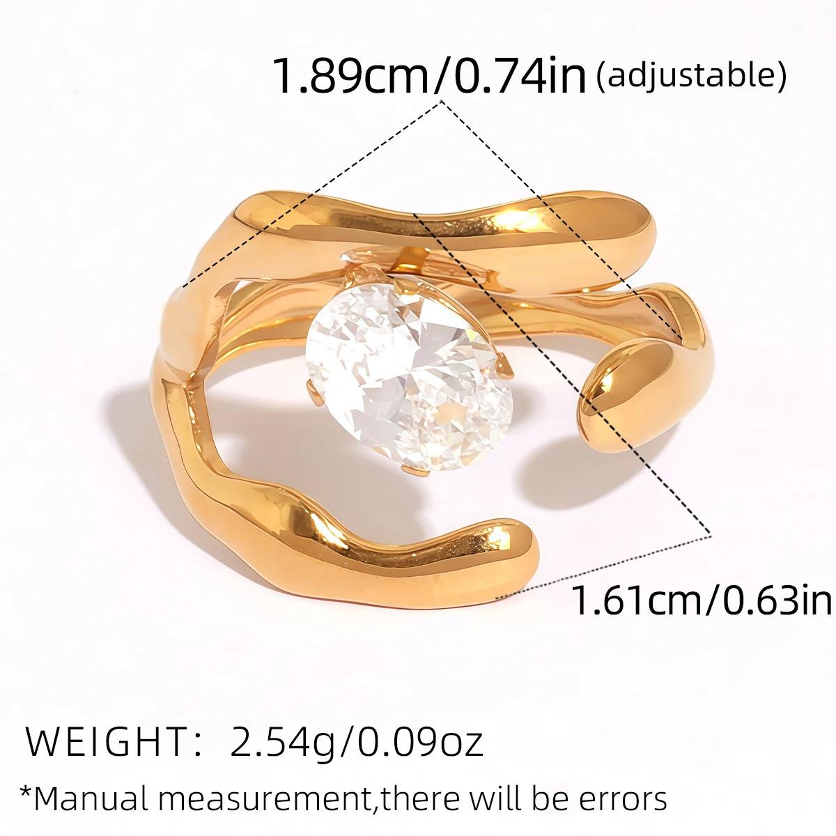 Statement Stainless Steel Delicate Shiny Cubic Zirconia Ring For Women High Quality 18K Gold PVD Plated Finger Jewelry Gift Gold-Plated Striped Couple Stacking Minimalist