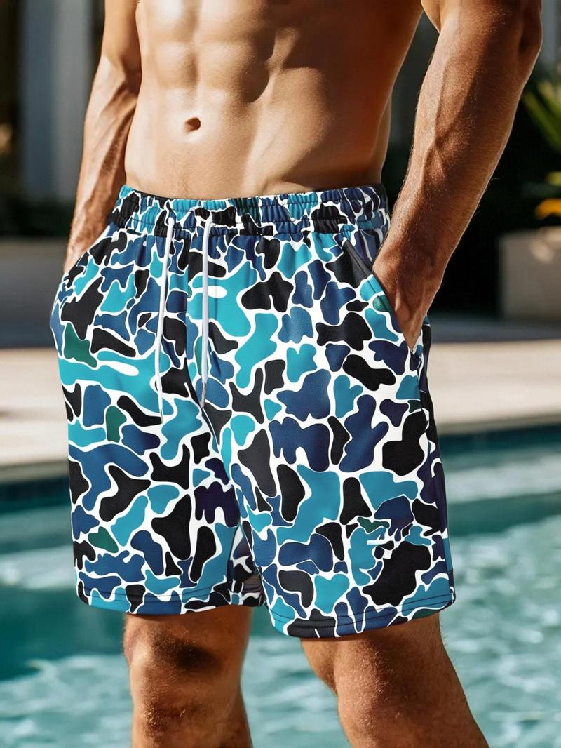 Men's Regular Fit Camo Print Beach Shorts, Casual Fashion Comfy Swim Shorts for Summer, Men's Shorts for Beach Vacation, Camo Swim Trunks
