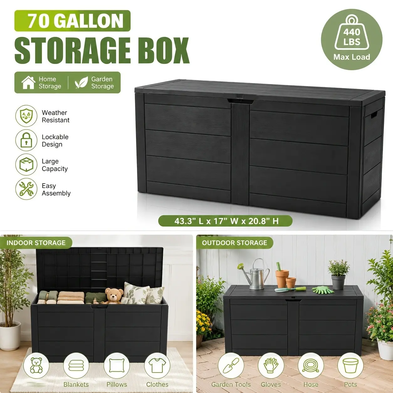 70 Gallon Deck Box WOOD GRAIN Outdoor Storage Box, Weatherproof And UV Resistant, Resin Package Delivery And Storage Box with Lockable Lid for Patio Furniture Cushions, Pool Accessories, Garden Tools, Holiday Gift for Halloween Christmas