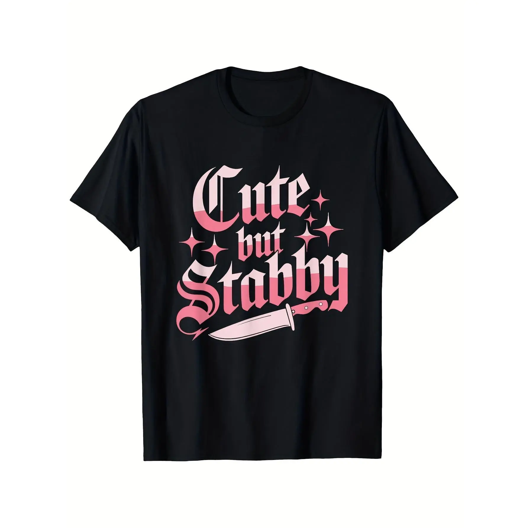 Men'S Funny Cute But Stabby T-Shirt with Knife & Pink Lettering Soft Breathable Crew Neck Tee Regular Fit Casual Shirt for Horror Comedy Costume Parties Halloween Gifts Knife-Themed Apparel Same Style for Men And Women 2026 Summer Short-Sleeve Print