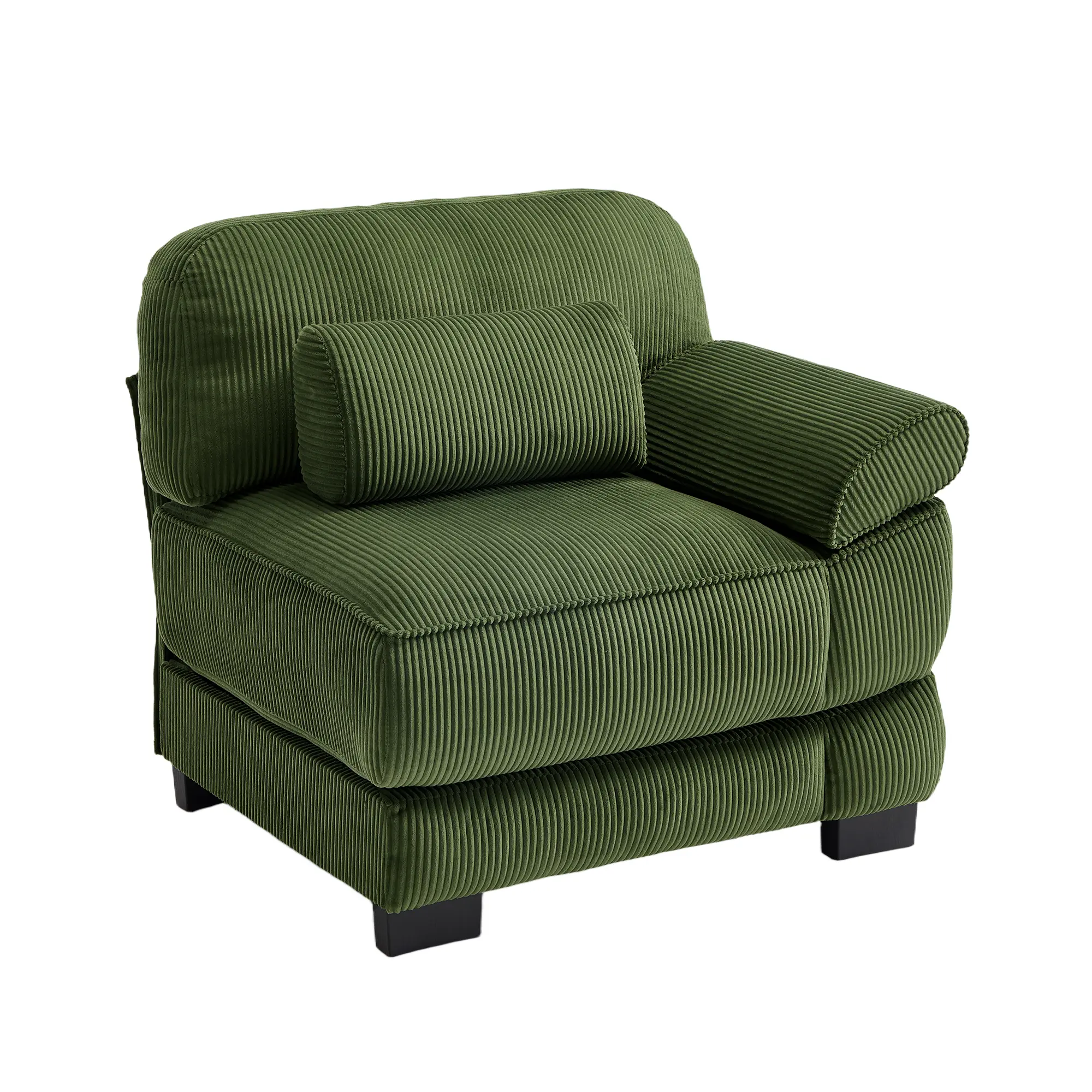 Nokaa Single Seat Corduroy Sofa Chair with Lumbar Pillow, Modular Accent Couch for Living Room, Apartment, Rental, Deep Seat High-Resilience Sponge Cushion, Detachable Armrest, Green, Corduroy Material