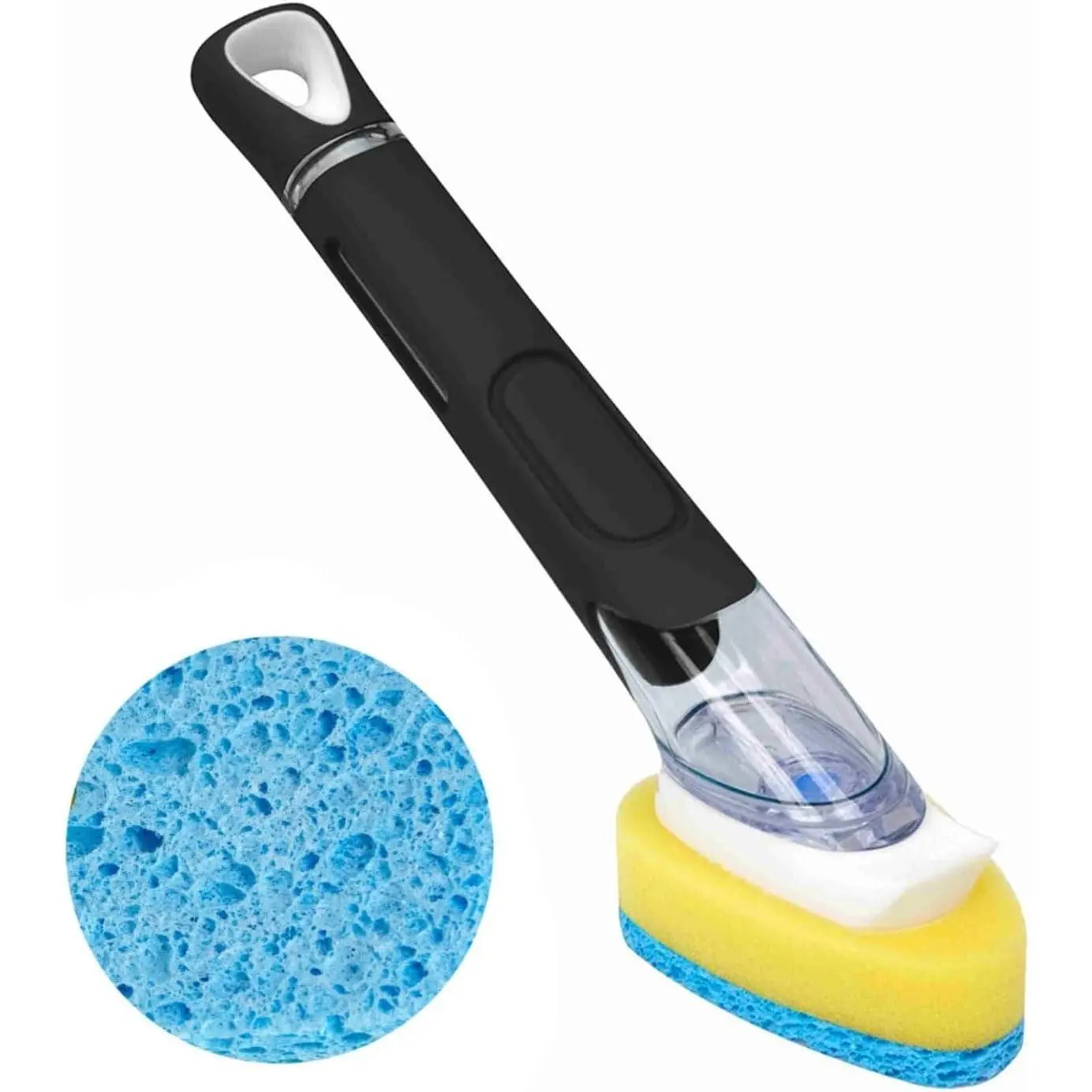 Transparent Modern Synthetic Dish Sponge with Handle, Soap-Infused for Kitchen Cleaning