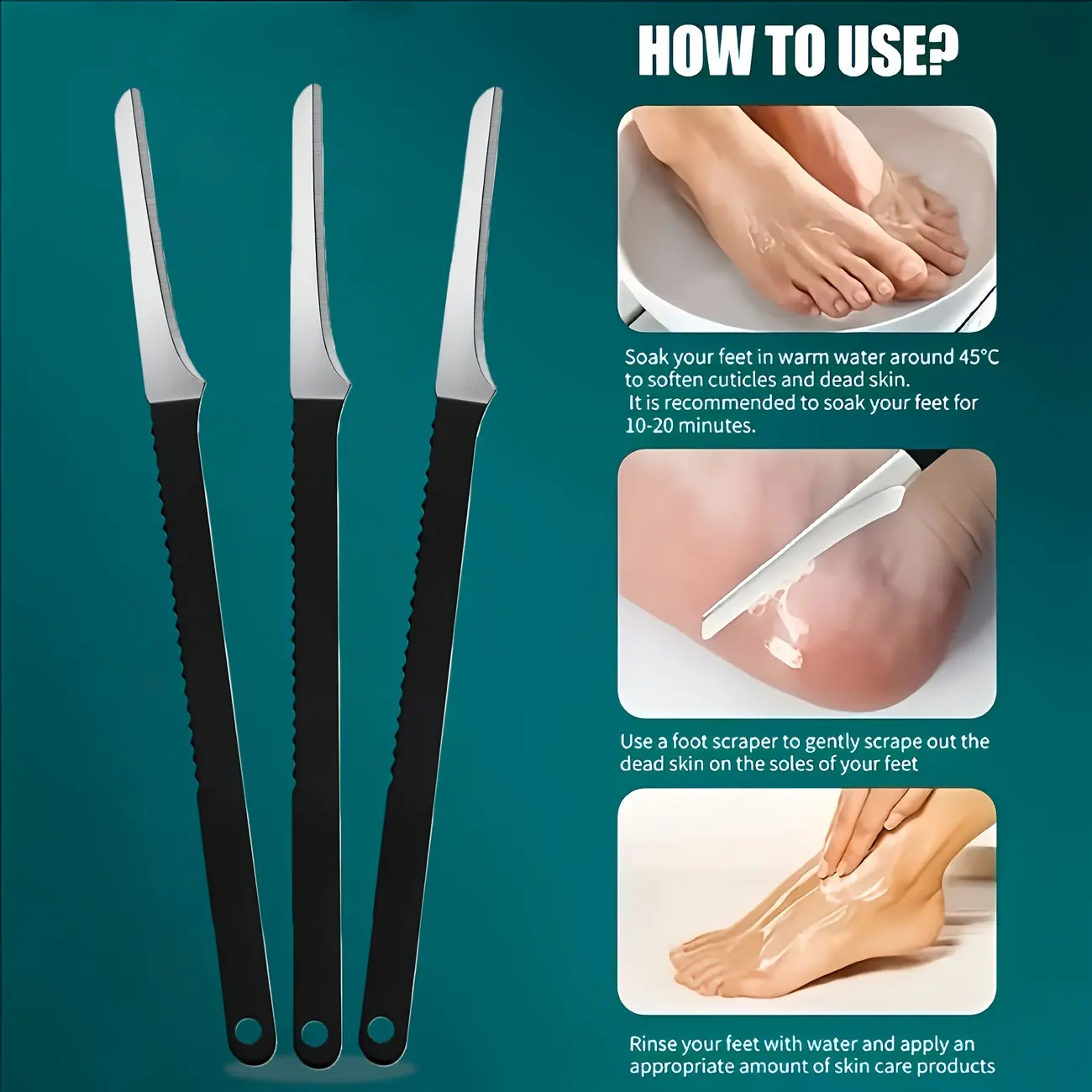 3-piece Set of Stainless Steel Foot and Sole Dead Skin Scraper, Dead Skin Removal for Feet, Foot Callus Remover, Foot Care Tool, Stainless Steel Calluses and Foot Repair Knife, Suitable for Household Foot Repair Tools