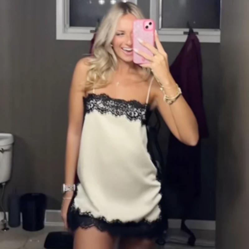 Aria Muse Satin Lace Slip Top Women Summer 2026 Y2K Crop Tanks & Camis Sexy Sleeveless Backless Camisole Elegant Party Tops For Woman