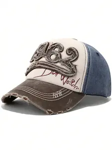 1962 Digital Patch Baseball Hat, Unisex Couple Style, Colorblock Retro Design, Adjustable Size, Hole Bent Brim Sponge Top Hat