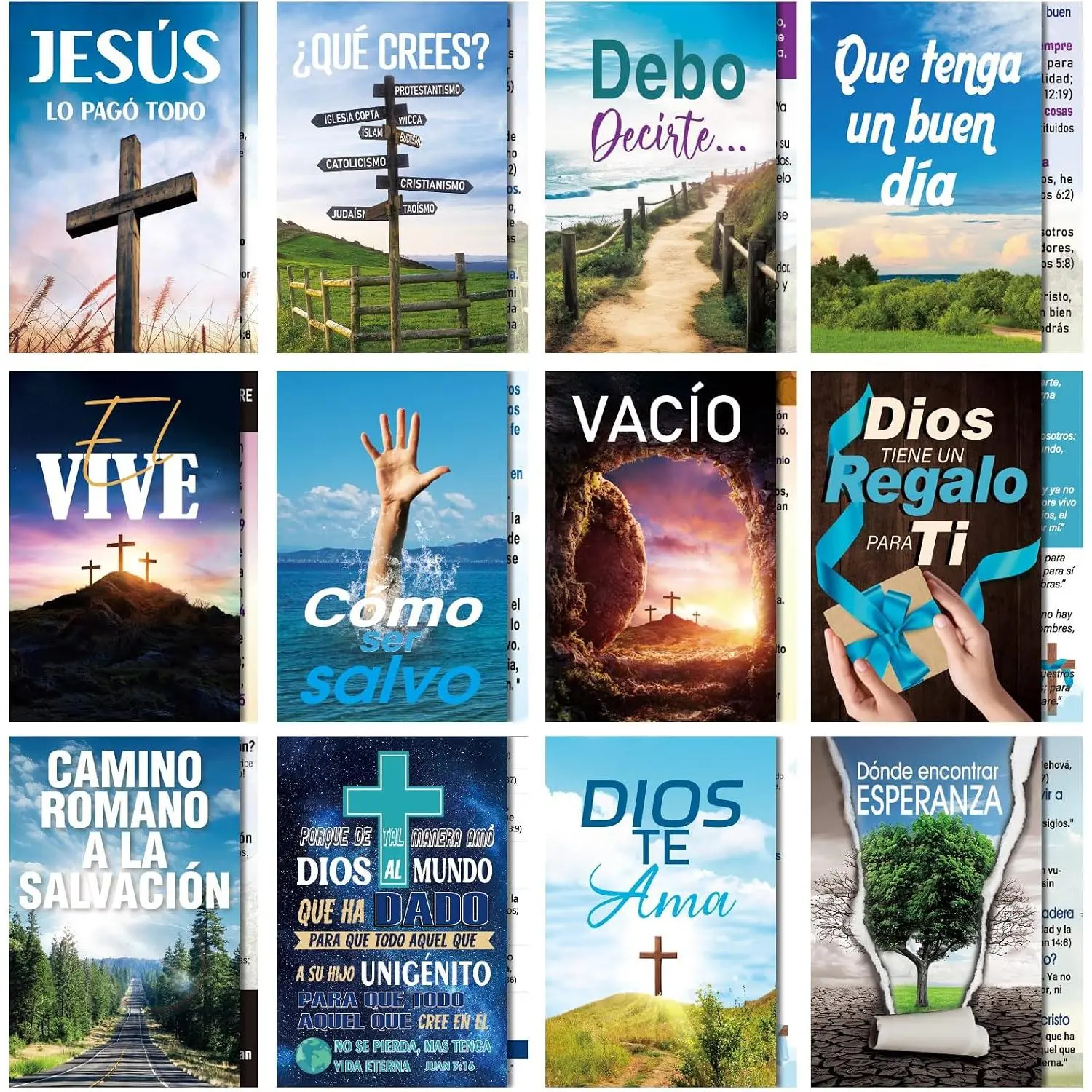240 count Inspiration Spanish Gospel Tract Card 12 Styles Plan of Salvation Card Pocket Holy Postcard Christian Inspirational  Verse Bookmark for Christian  Ministering Tool