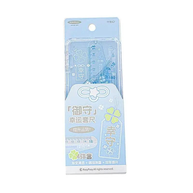 Japanese Omamori Lucky Charm Exam Ruler Set Student Geometry Kit with Protractor Triangle Straight Edge Ruler for School Success