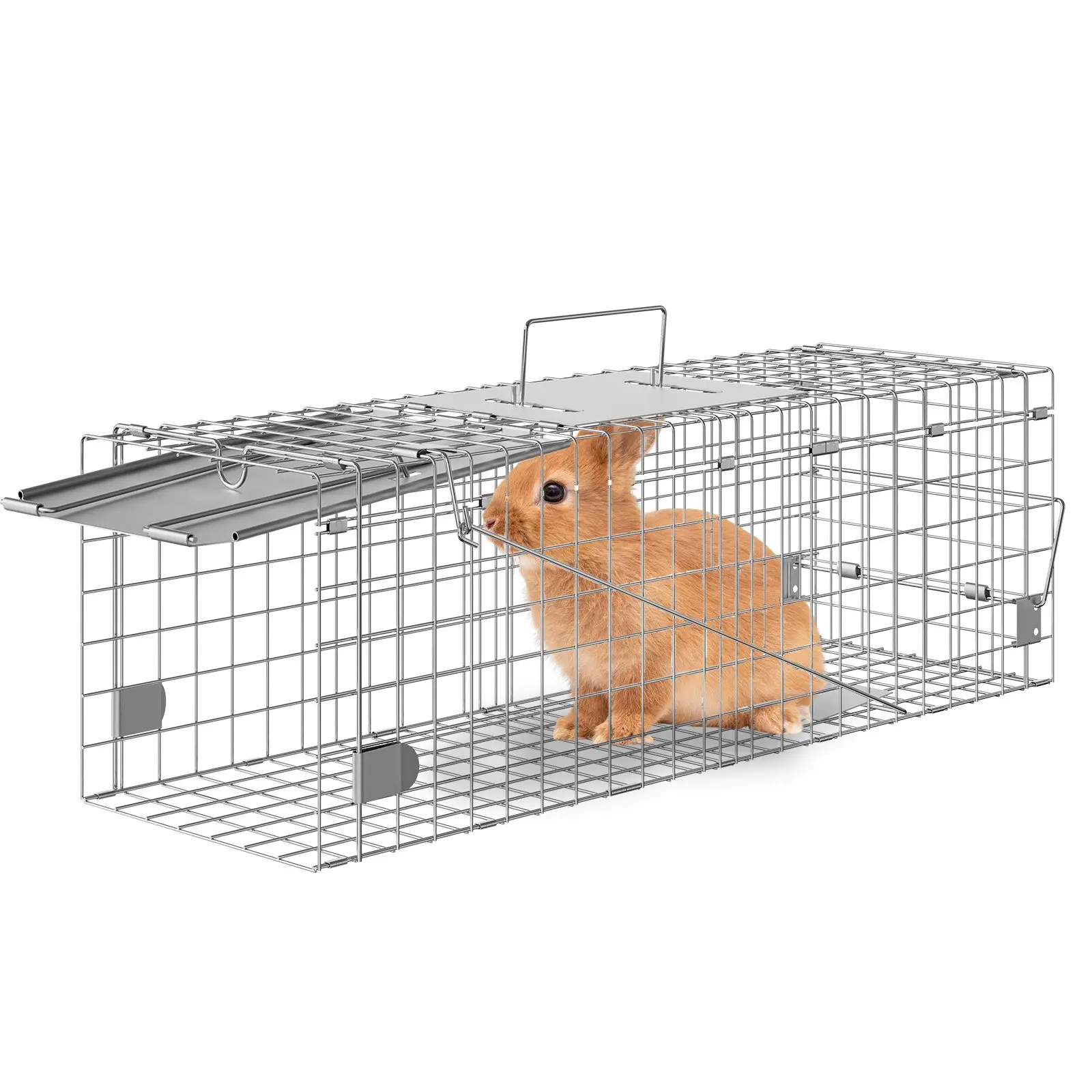 【DealsForYouDays】VEVOR Live Animal Cage Trap, 24" x 8"x 8" Humane Cat Trap Galvanized Iron, Folding Animal Trap with Handle for Rabbits, Stray Cats, Squirrels, Raccoons, Groundhogs and Opossums