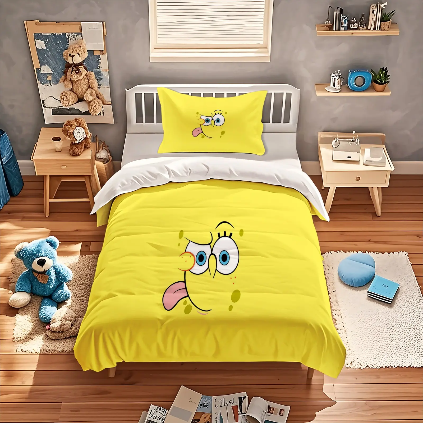 Fun Cartoon Expression Printed Pattern Duvet Cover, Sponge, Perfect For Decorating Bedrooms For Teenagers And Adults, Suitable As a Gift, Including 1 Bed Duvet Cover And 1 Or 2 Pillowcases Without Core And Pillow