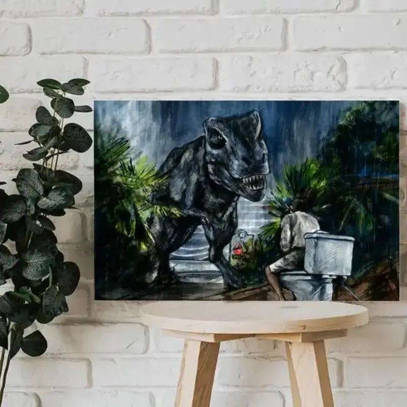 Jurassic Park Toilet Scene Canvas Poster - Funny Tyrannosaurus Rex Movie waterproof canvas wall art exquisite poster  bedroom dorm gaming room office classic print unique wall art decoration life canvas wall art aesthetic room decor gift funny print desig