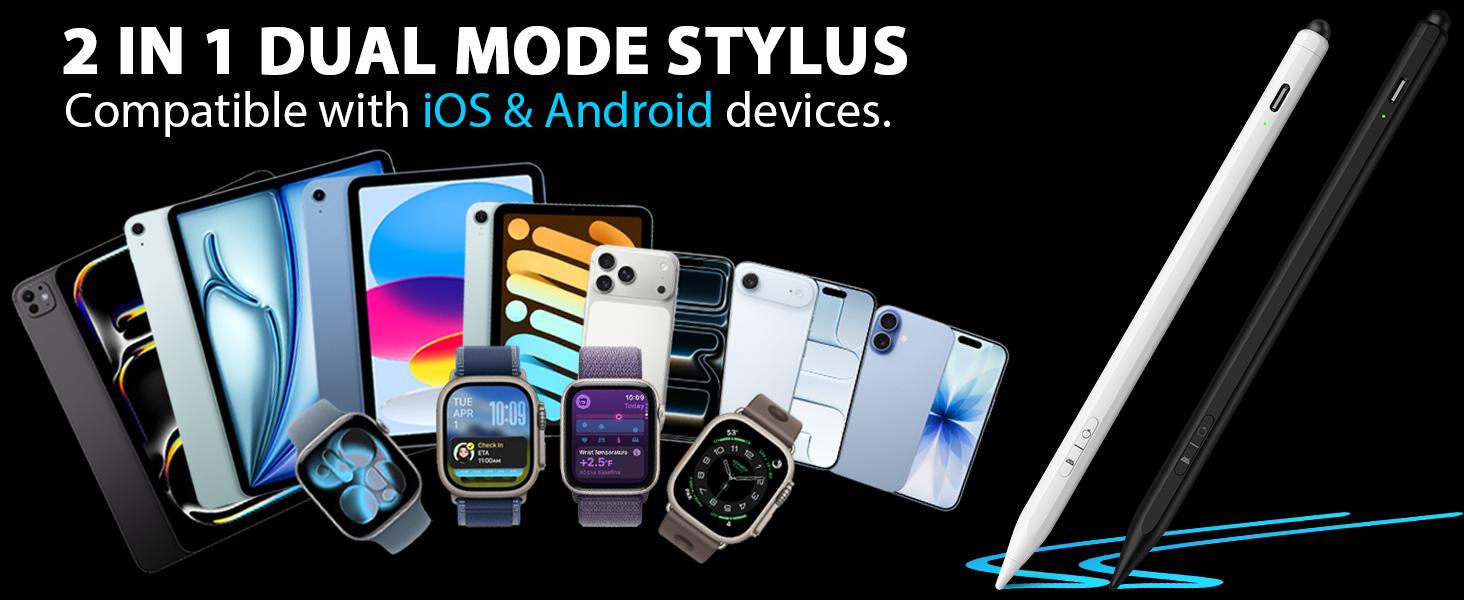 Penlike Universal Stylus Pen for iPad, iPhone, Android, 2 in 1 Fast Charge Active Stylus Pen for Touchscreen, Fine Tip, High Sensitivity, Magnetic Stylist Pencil for Samsung, Other Android Phones, Tablets