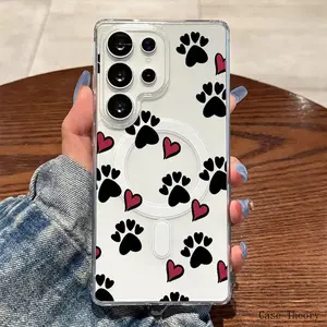 Minimalist Cozy Paw and Heart Array,Magnetic Ring Supports Wireless Charging for Samsung Galaxy S26 S25 S24 S23 S22 S21 S20 Fe Plus Ultra Edge S10E A57 A56 A55 A54 A37 A36 A35 A34 A26 A25 A24 A23 A17 A16 A15 A14 A07 A06 A05s Note20 Note10 Note9