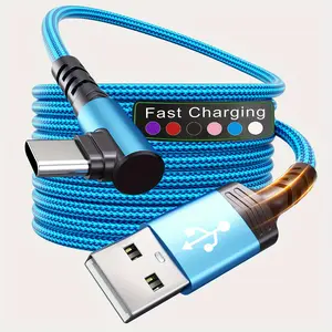 OLISHEN USB-C Fast Charging Cable, 3.3ft/6.6ft/9.9ft, 90° Right Angle USB-A to USB-C, Nylon Braided Anti-Winding, 10-20W Power, 5- Copper, Matte Finish, for Xiaomi Redmi Oppo Oneplus & More Smartphones, Smartphone Charging Cable, Modern Cable Design, Dura
