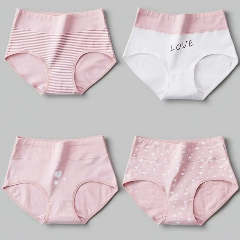 Women's Plus Size (XXL) 4pcs Mid-Waist Lingerie Briefs - Seamless Back, Printed Combed Cotton, Full Gusset, Breathable, Antibacterial Daily Wear Underwear