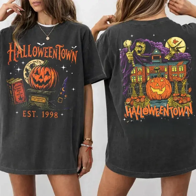 Halloweentown Est 1998 Shirt, Vintage Halloween Town Tee, Spooky Pumpkin Graphic Shirt, Double Sided Halloween Tee, Horror Movie Fan Gift #   TikTokMadeMeBuyIt #   TikTokShop #   Halloween #   Ghost Party #    Horror Movie
