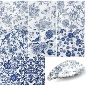 16 Pcs 8 Styles Blue and White Floral Decoupage Napkins Chinoiserie Decorative Printed Paper Napkins for DIY Crafting Furniture Decor Birthday Party Baby Shower